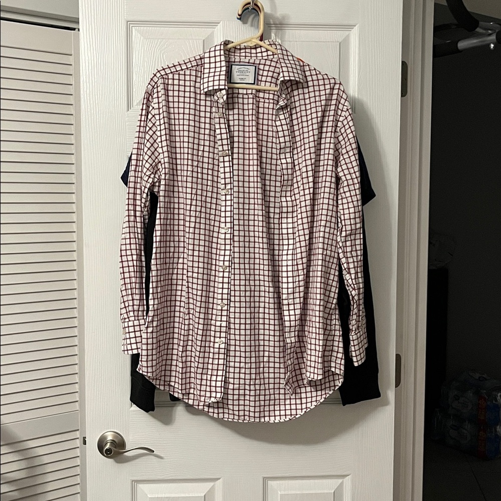 Charles Tyrwhitt Red and White Checkered Button-Up Shirt size 25.5/33”